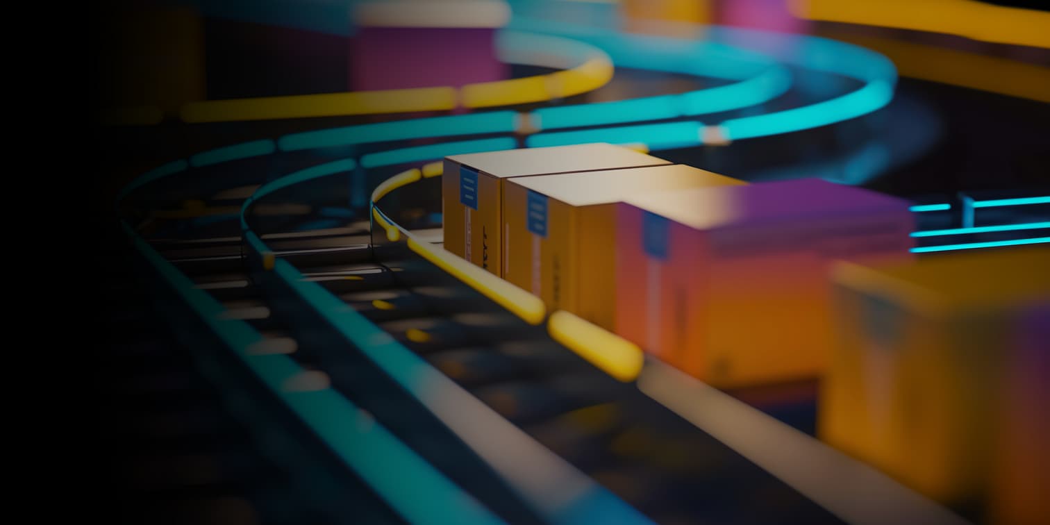 A row of parcels in a logistics facility