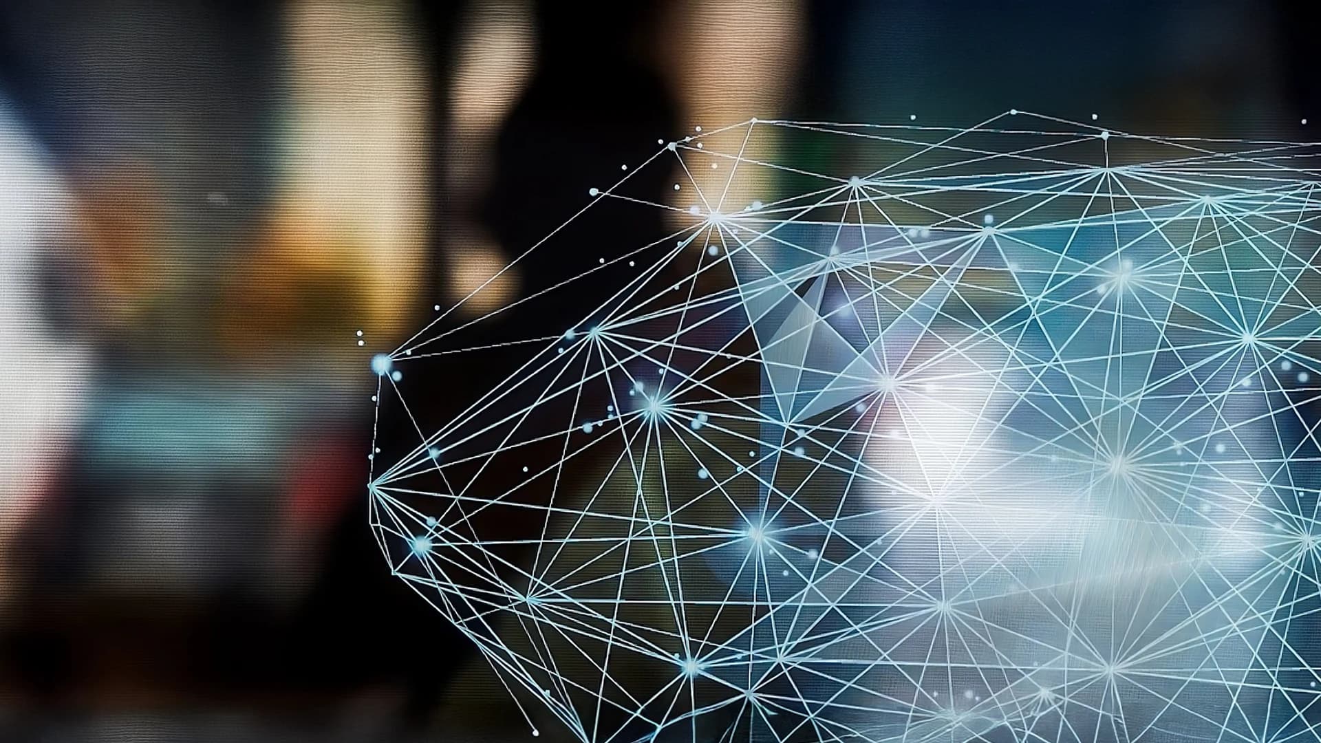 A computer screen displaying a network of interconnected lines representing data flow.