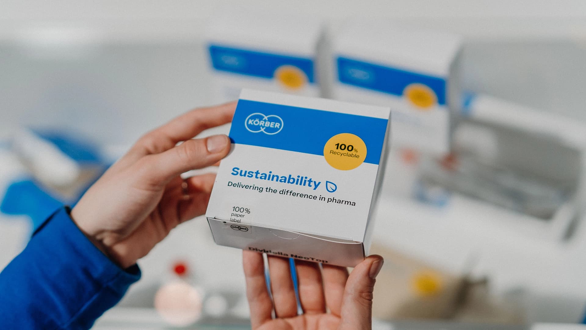 Körber Pharma packaging with 'Sustainability' text.