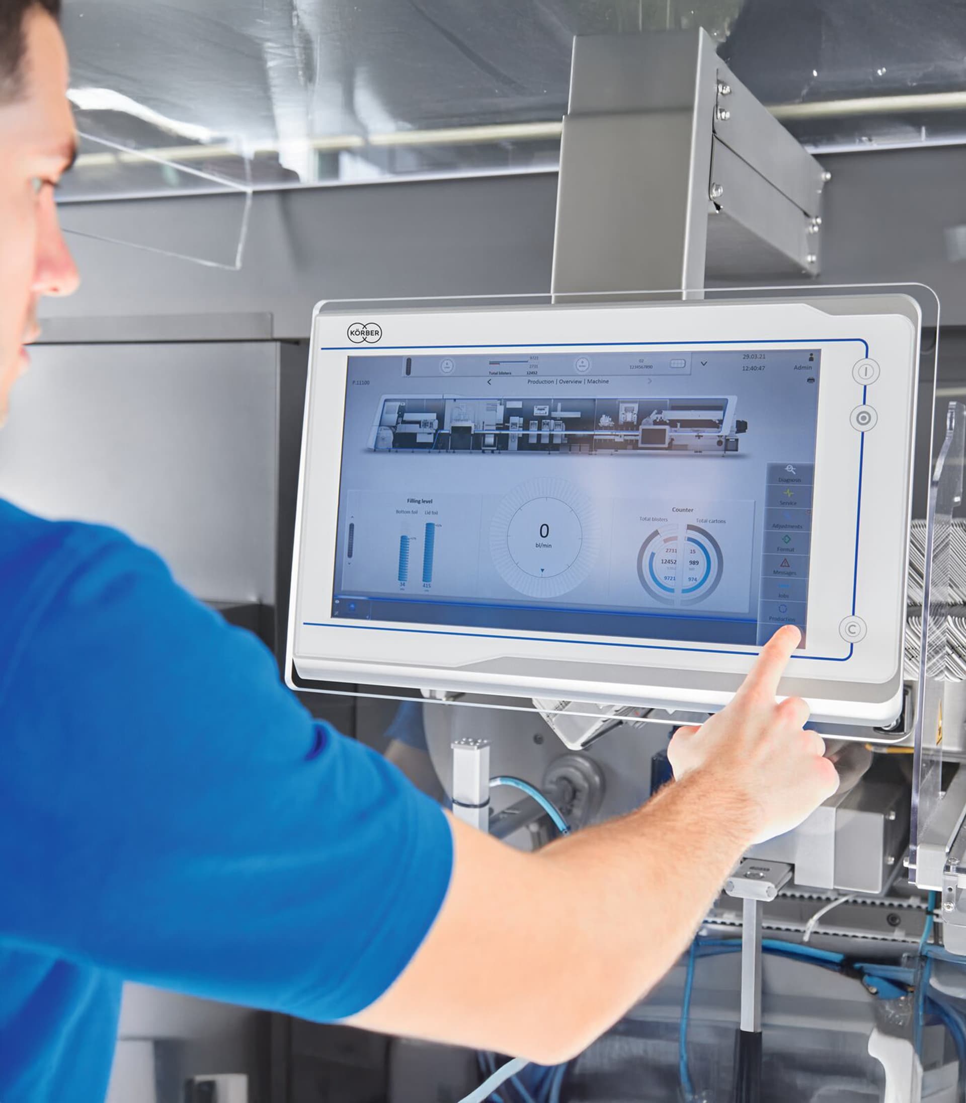 Man using software on a touchscreen