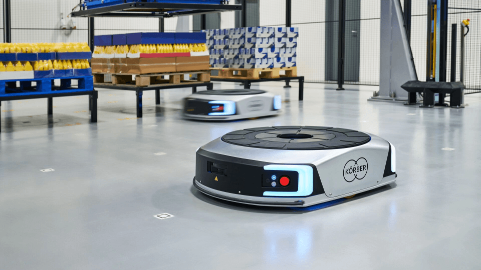 Körber AMR robot on a warehouse.