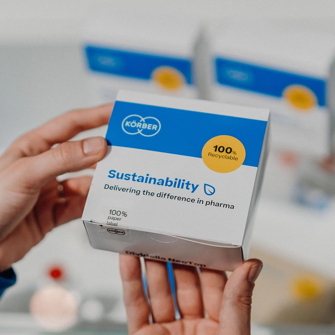 Package with a sustainability label.