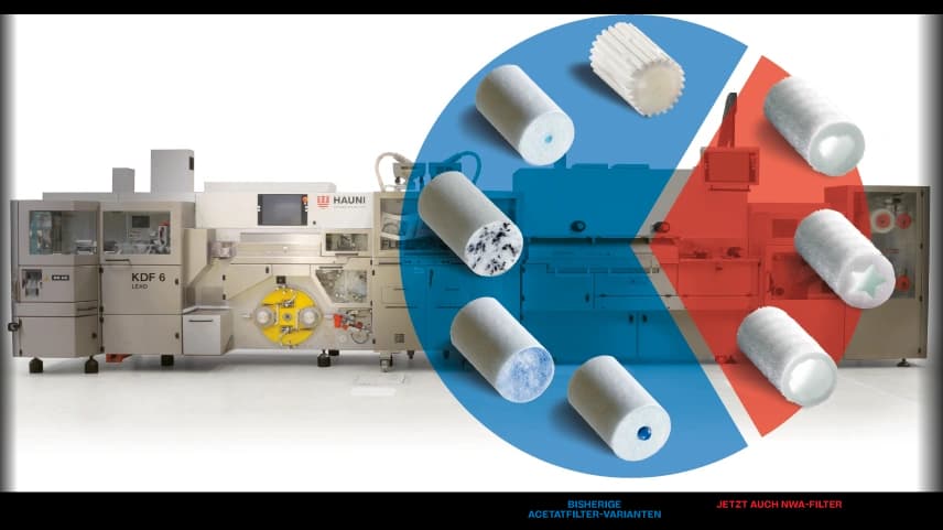 KDF 6LEAD NWT Hauni machine and a demonstration of all the different filters it supports. 