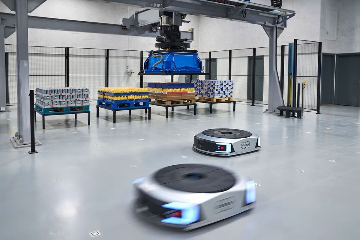 AMR robots in a warehouse