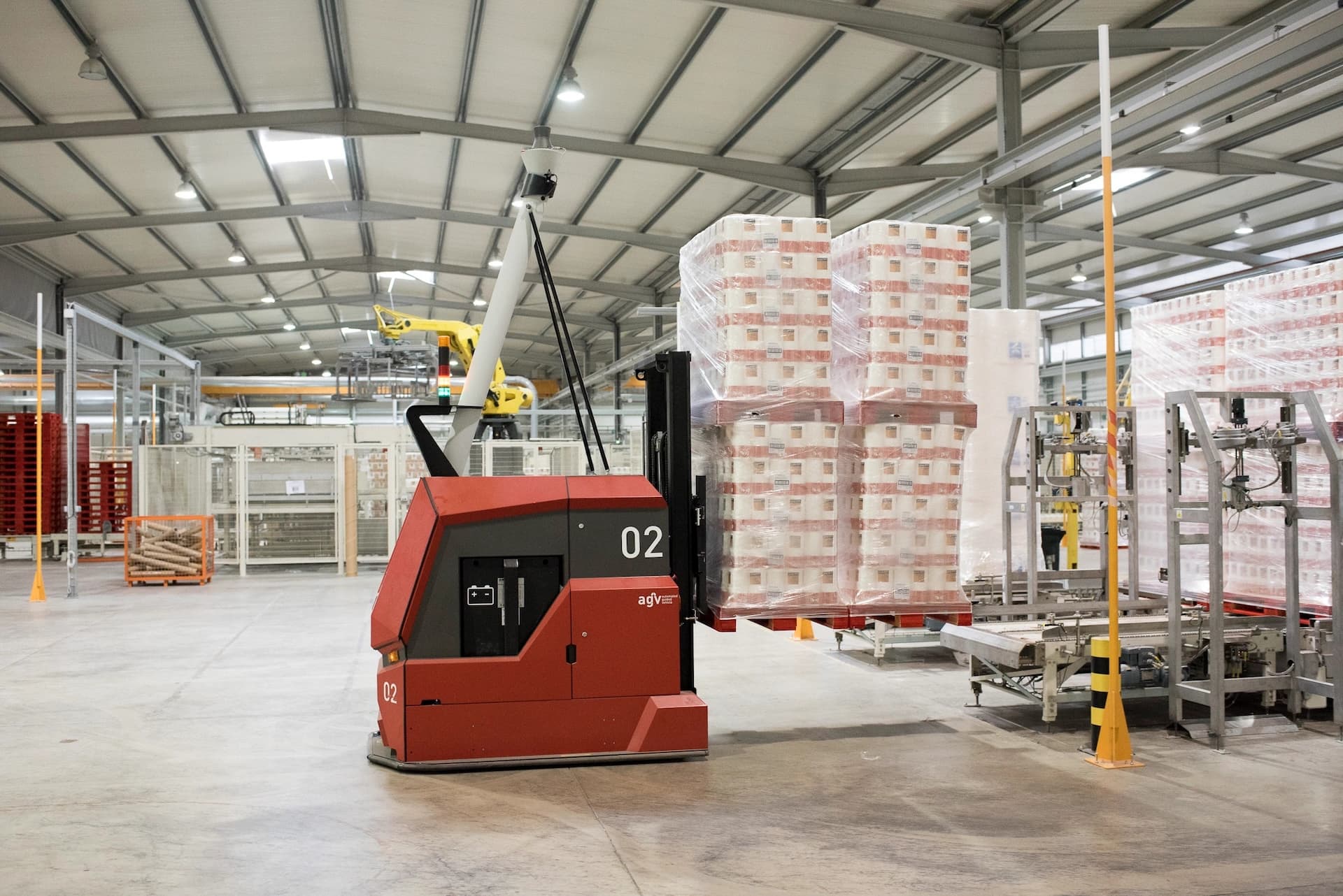 autonomous guided vehicle in a warehouse