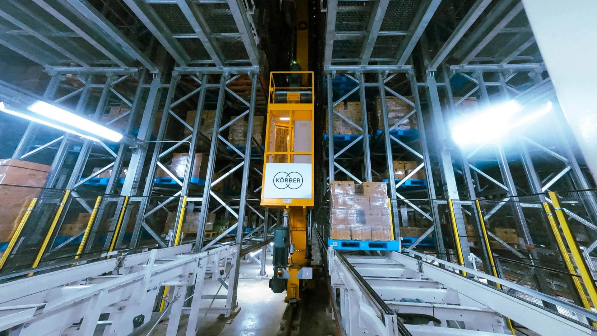 a storage system inside a warehouse