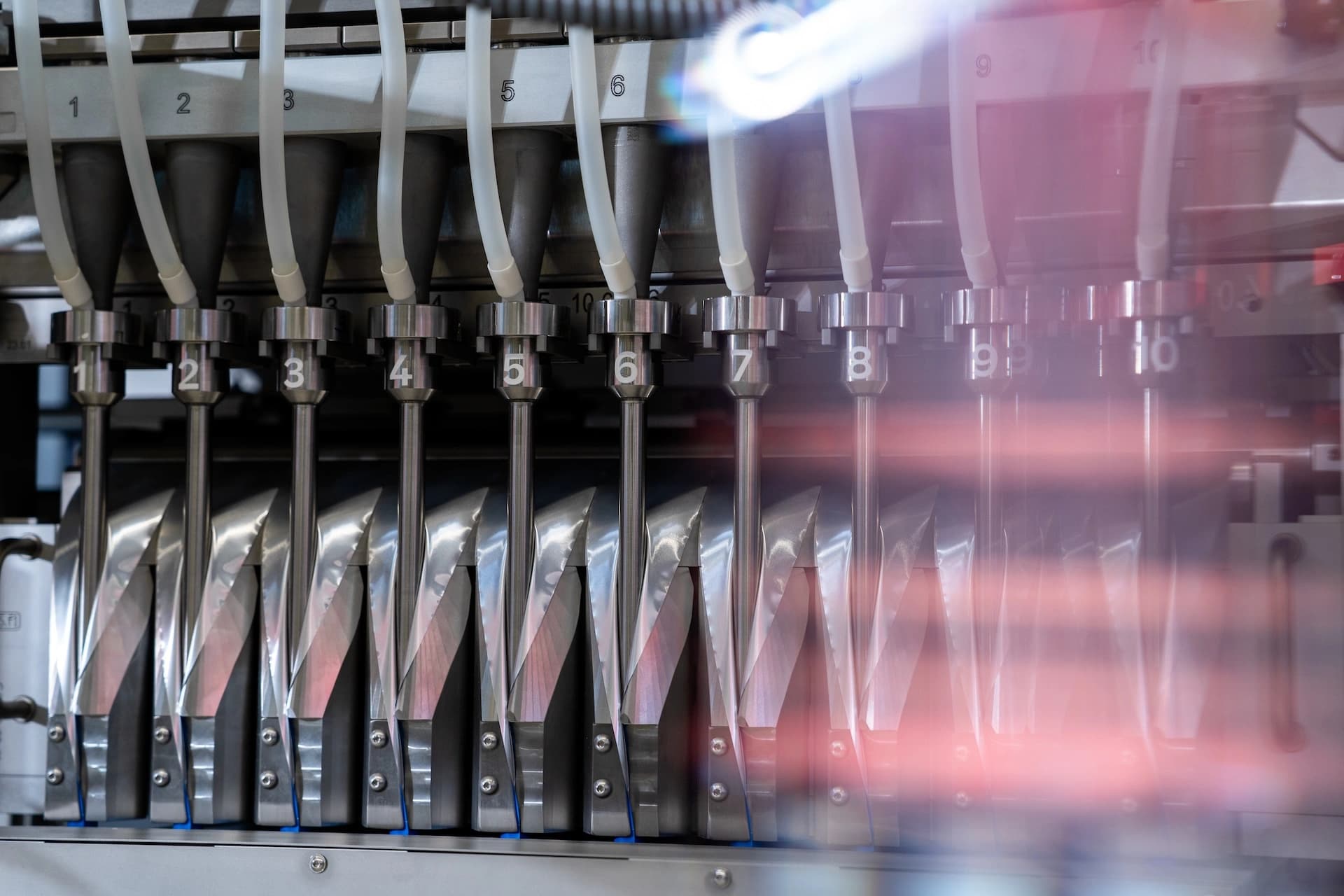 close up of a stickpack packaging machine