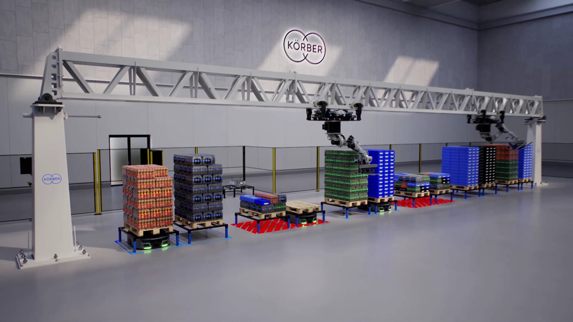 a 3d illustration of mixed palletizing