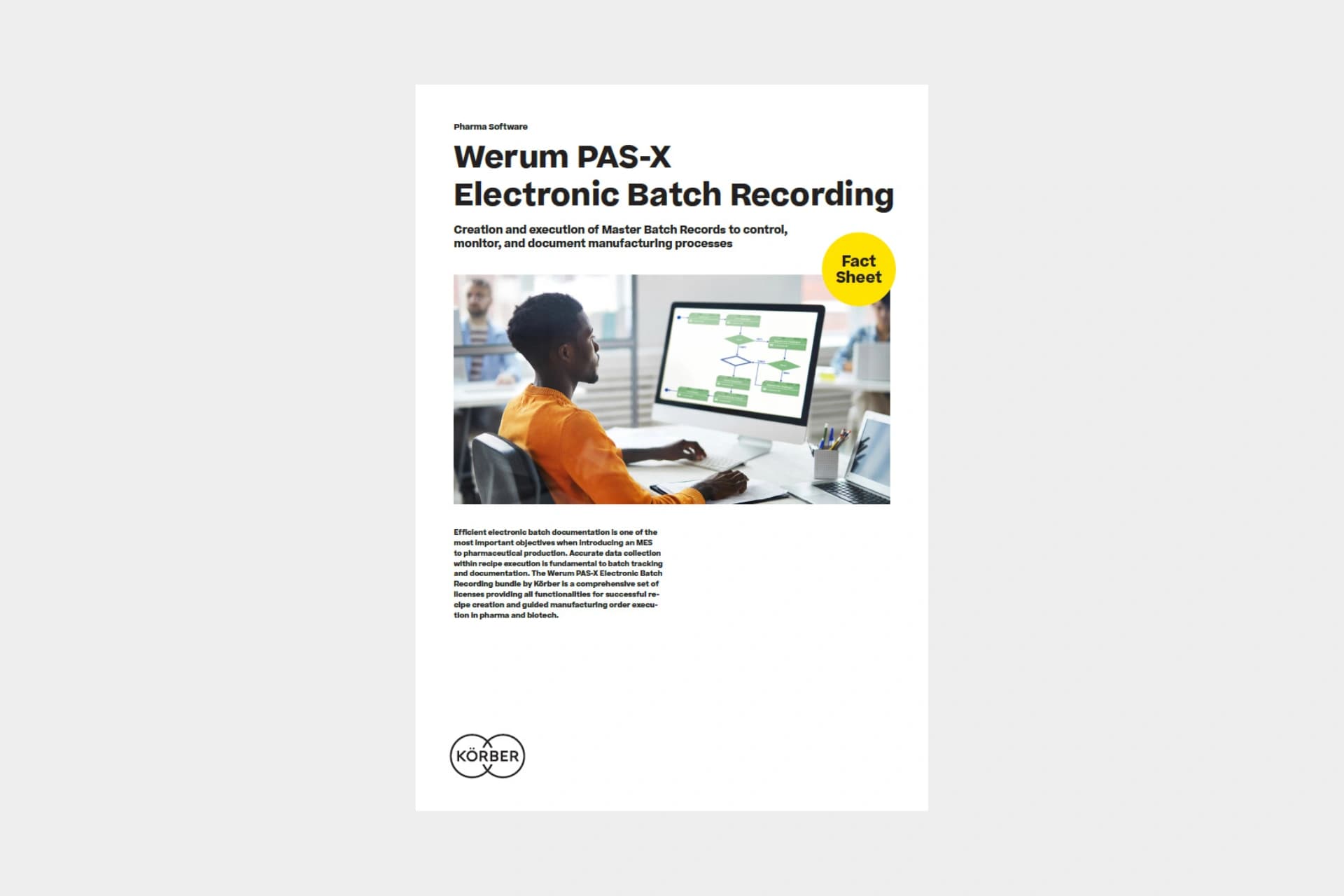 Cover of the factsheet "Werum PAS-X Electronic Batch Recording".
