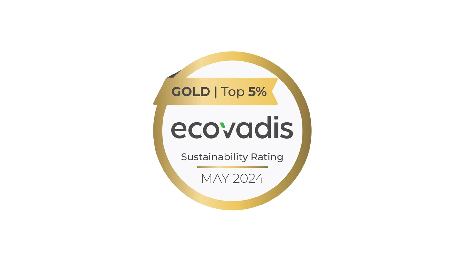 Ecovadis top 5% Gold Sustainability rating stamp from May 2024