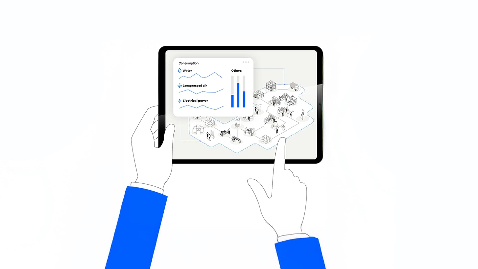 Graphic image of hands holding a graphic showing some technologies solutions.