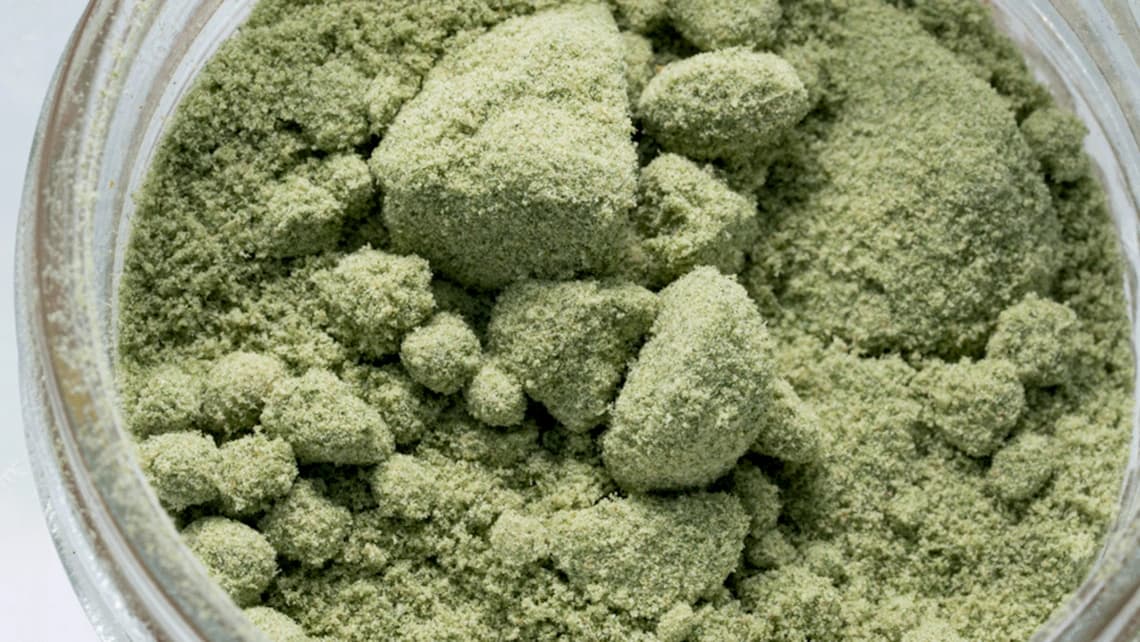 Close up of Dry Sift Hash, or Kief, derived from Cannabis Flower